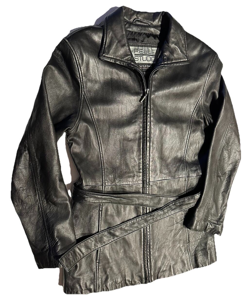 Pelle Studio Jacket Womens Size Black Leather Button Front Vintage Motorcycle